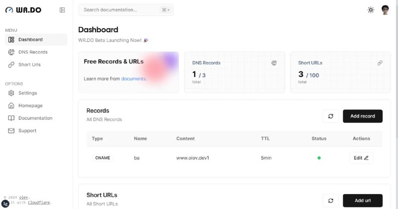 域名管理项目简介一个免费的域名分发和短生成平台，基于Cloudflare构建