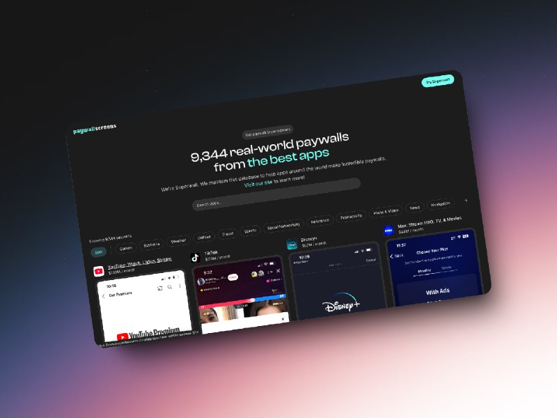 这个网站收录了 9344 个 App Store 上高收入 App 的付款界面除了对 UI 的研究意义以外还有很多有意思的点1. 很多细分的小品类其实很赚钱，比如 Plants Identifier（识别拍到的植物是什么种类）2. 这个网站是 superwall（app 付费墙）旗下的，给他们的主站带来了近 10% 的 Referrals 流量感谢 在 X 的分享让我知道了这个网站！🧘 网址: 资源链接 💞 感谢 [ 来自 匿名 供稿 ]💭 中文 | 💭 聊天 | 💭 投稿