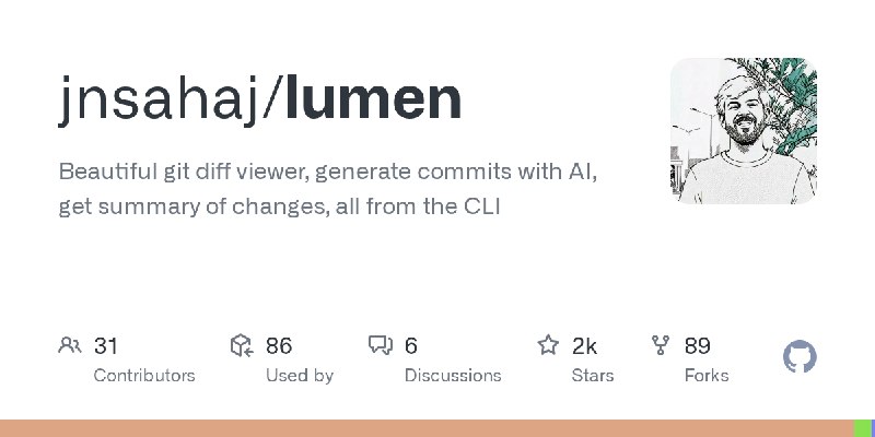 GitHub - jnsahaj/lumen: Beautiful git diff viewer, generate commits with AI, get summary of changes, all from the CLI