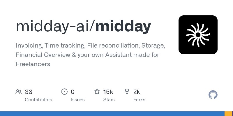 GitHub - midday-ai/midday: Invoicing, Time tracking, File reconciliation, Storage, Financial Overview & your own Assistant made…