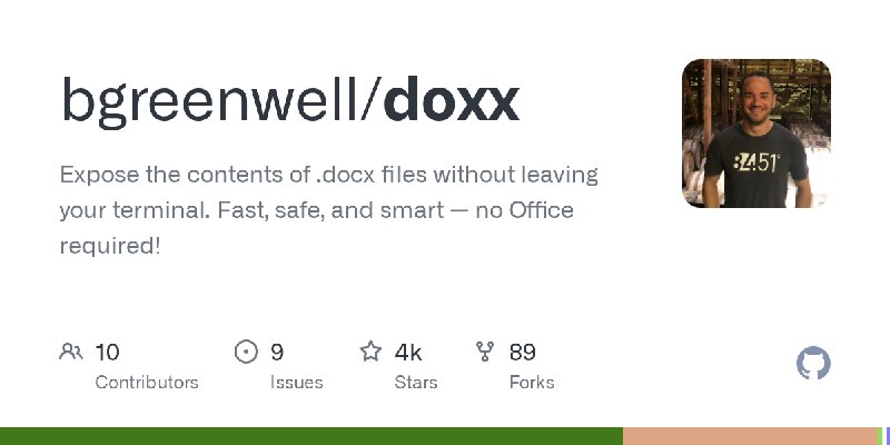 GitHub - bgreenwell/doxx: Expose the contents of .docx files without leaving your terminal. Fast, safe, and smart — no Office required!