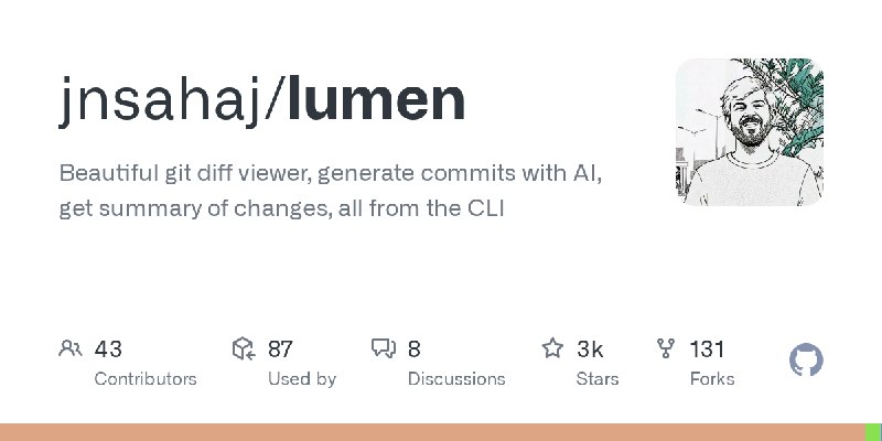 GitHub - jnsahaj/lumen: Beautiful git diff viewer, generate commits with AI, get summary of changes, all from the CLI