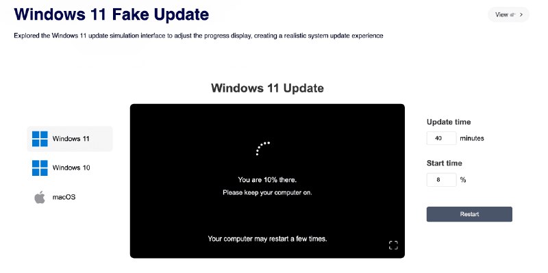 👉 名称：fakewindowsupdatescreen.com🤖 类型：🕸网站👏 介绍：模拟电脑正在更新，我感觉是员工摸鱼用的，挺有意思：