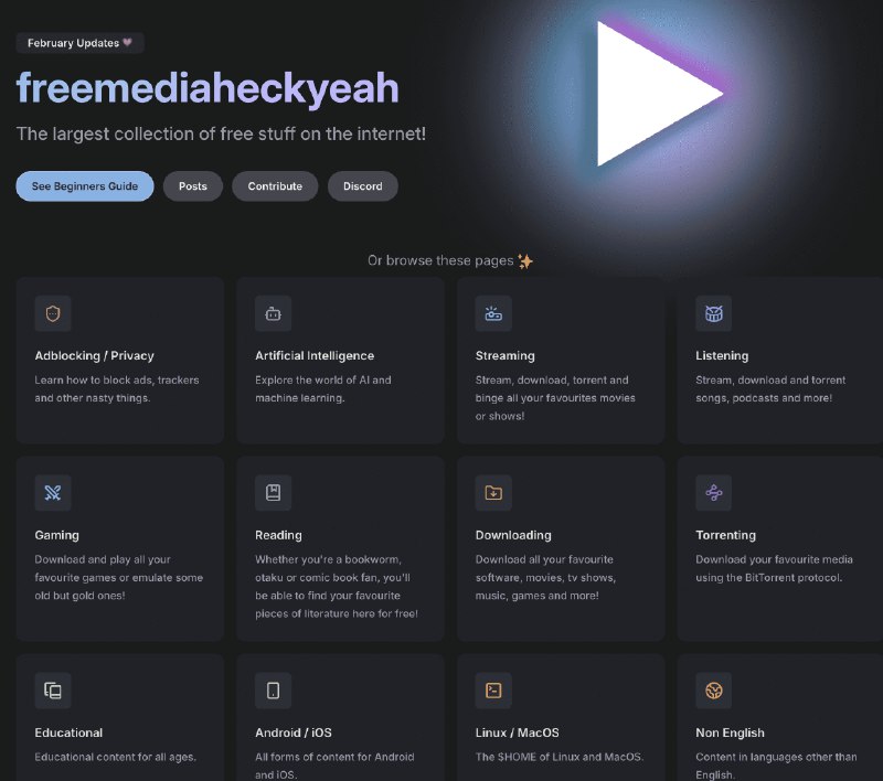 👉 名称：fmhy.net🤖 类型：🕸网站👏 介绍：帮助用户轻松找到各种免费的工具、服务和学习资源的网站：