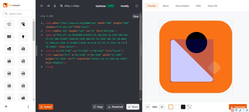 #SVG SVG Viewer 一款在线 SVG 工具，能查看、编辑并优化矢量图，同时支持将 SVG 导出为 PNG 或转换成 base64 编码，提供免费上传与下载功能，全程无需注册