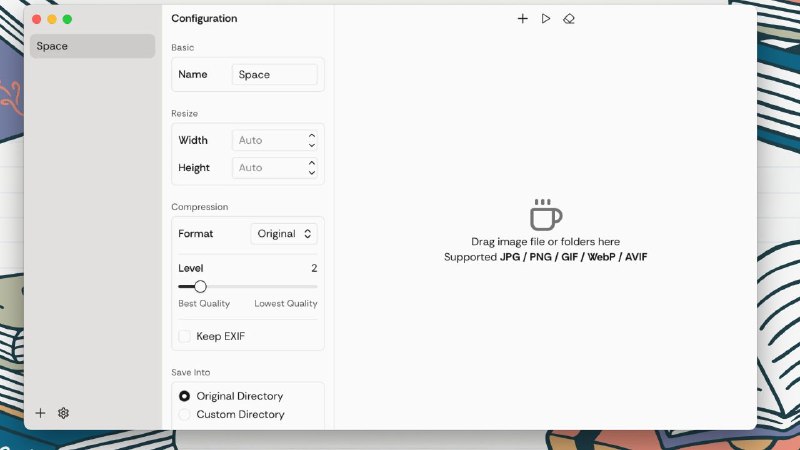 Pixzip一个开源的图片压缩软件，支持Windows、macOS系统，压缩效率高，操作简单，软件内可以选择输出尺寸和格式，支持多种格式的图片，能帮助用户提高图片压缩速率和效🧘 网址: 链接01 链接02 💞 感谢 [ 来自 匿名 供稿 ]💭 中文 | 💭 聊天 | 💭 投稿