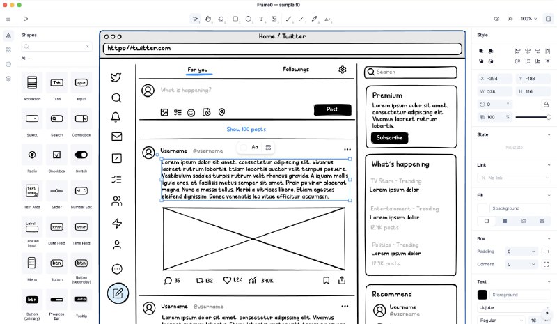 frame0.app一款暂时免费的手绘风格的App，可以画一些框架原型稿、流程图之类的