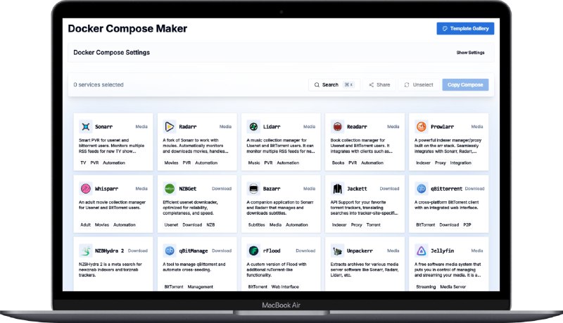 #docker #建站📂 DCM - 一键生成 Docker Compose 配置文件🌐 在线使用DCM 全程是 Docker Compose Maker，顾名思义可以制作 docker-compose.yaml 文件